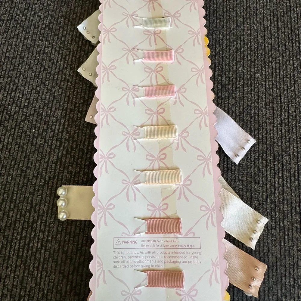 Bow fancy hairbow clips with rhinestone heart and pearls in the ends Peach
